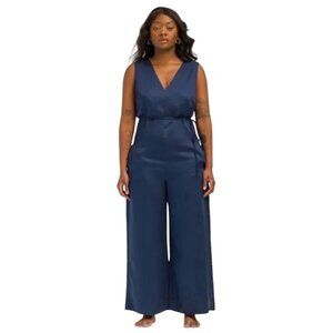 Ettitude Sleeveless Blue Wide-Leg Jumpsuit V-Neck pockets bamboo M classic sexy